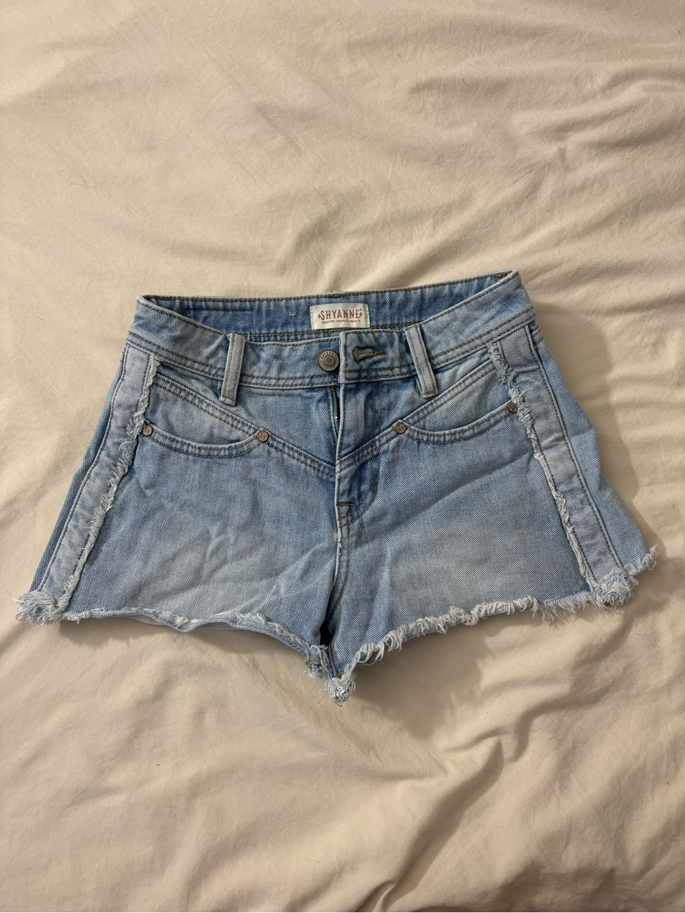 Shyanne Light Blue Frayed Hem Denim Shorts